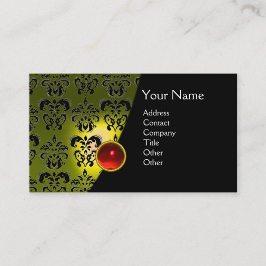 Carte De Visite GEM DAMASK MONOGRAM jaune rouge rubis (Devant)