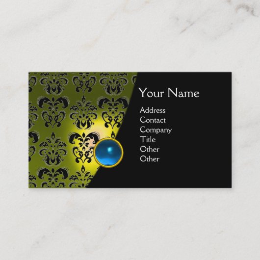 Carte De Visite GEM DAMASK MONOGRAM jaune saphir bleu (Devant)