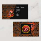 Carte De Visite GEM DAMASK MONOGRAM orange rouge rubis (Devant / Derrière)