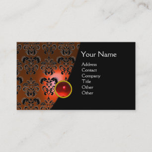 Carte De Visite GEM DAMASK MONOGRAM orange rouge rubis