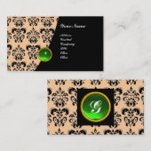 Carte De Visite GEM DAMASK MONOGRAM vert émeraude platine (Devant / Derrière)