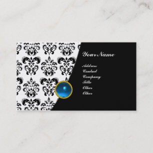 Carte De Visite GEM DAMASK MONOGRAMME vert émeraude perle