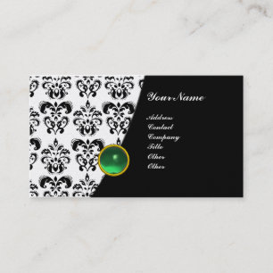 Carte De Visite GEM DAMASK MONOGRAMME vert émeraude perle