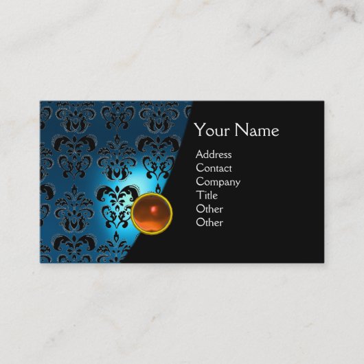 Carte De Visite GEM DAMASK MONOGRAS bleu saphir jaune (Devant)