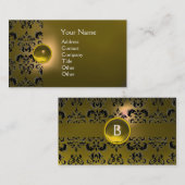 Carte De Visite GEMME CHIC DAMASK MONOGRAMME jaune (Devant / Derrière)