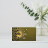 Carte De Visite GEMME CHIC DAMASK MONOGRAMME jaune (Debout devant)