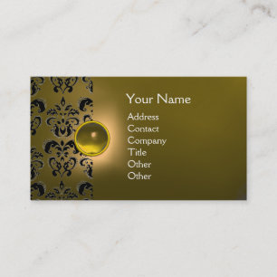 Carte De Visite GEMME CHIC DAMASK MONOGRAMME jaune