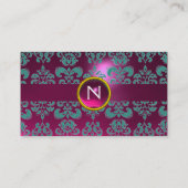 Carte De Visite GEMME CHIC DAMASK  MONOGRAMME rose bleu (Dos)