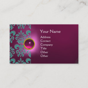 Carte De Visite GEMME CHIC DAMASK  MONOGRAMME rose bleu