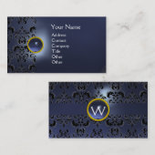 Carte De Visite GEMME CHIC DAMASSÉ  MONOGRAMME bleu (Devant / Derrière)