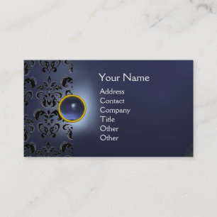 Carte De Visite GEMME CHIC DAMASSÉ MONOGRAMME bleu