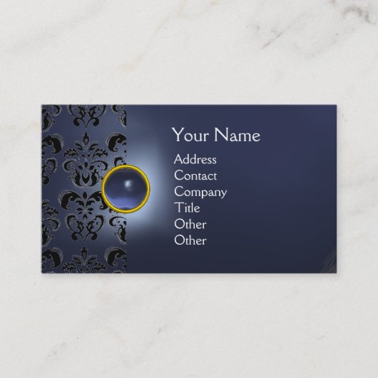 Carte De Visite GEMME CHIC DAMASSÉ  MONOGRAMME bleu (Devant)