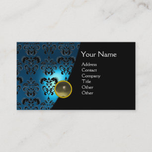 Carte De Visite GEMME DAMAS MONOGRAMME bleu saphir gris