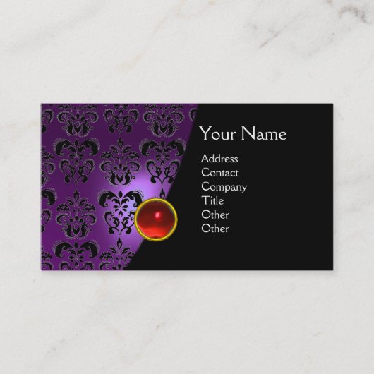 Carte De Visite GEMME DAMASK MONOGRAMME améthyste  violet rouge (Devant)