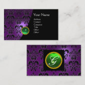 Carte De Visite GEMME DAMASK MONOGRAMME améthyste violet vert (Devant / Derrière)