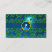 Carte De Visite GEMME DAMASSÉE CHIC  MONOGRAMME bleu vert (Dos)