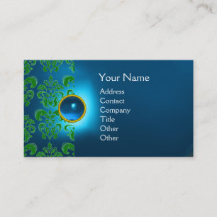 Carte De Visite GEMME DAMASSÉE CHIC MONOGRAMME bleu vert