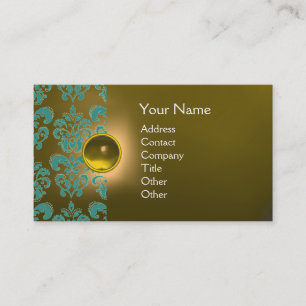 Carte De Visite GEMME DAMASSÉE CHIC  MONOGRAMME jaune Bleu