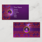 Carte De Visite GEMME DAMASSÉE CHIC MONOGRAMME rouge pourpre (Devant / Derrière)