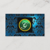 Carte De Visite GEMME DAMASSÉE MONOGRAMME saphir bleu vert (Dos)