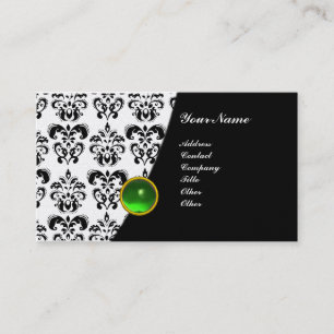 Carte De Visite GEMME DAMASSÉE MONOGRAMME vert noir blanc platine