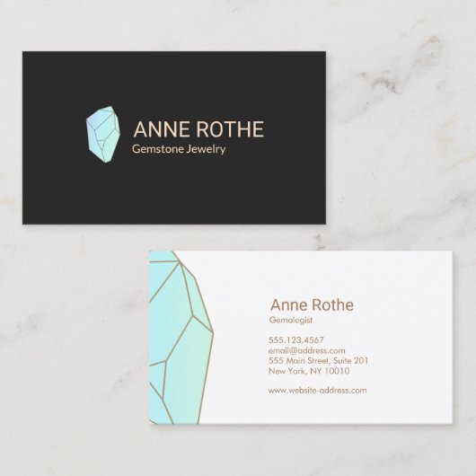 Carte De Visite Gemstone Crystal Healer et joaillier designer (Devant / Derrière)