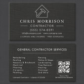 Carte De Visite General Construction Black Silver Linen QR Code