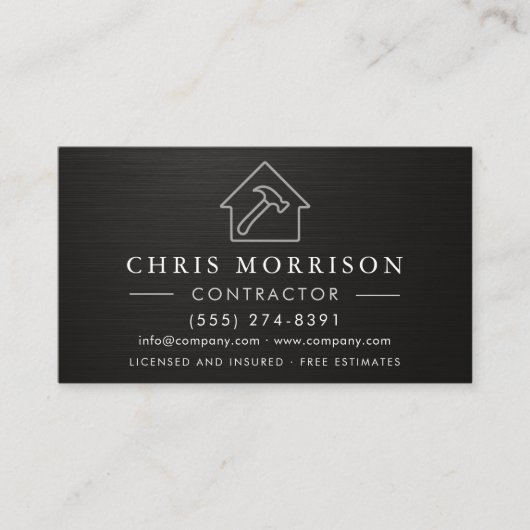 Carte De Visite General Construction Black Silver Metallic QR Code (Devant)