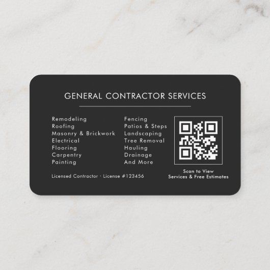 Carte De Visite General Construction Black Silver QR Code (Dos)