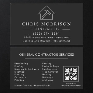 Carte De Visite General Construction Black Silver QR Code