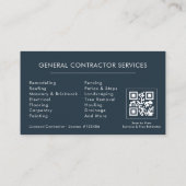 Carte De Visite General Construction Blue Silver QR Code (Dos)