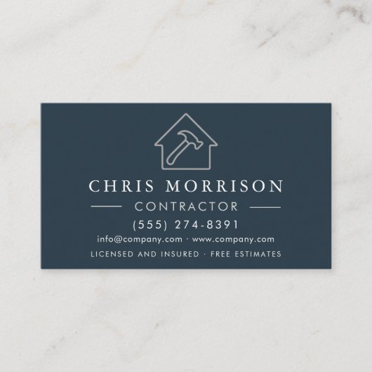 Carte De Visite General Construction Blue Silver QR Code (Devant)