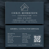 Carte De Visite General Construction Blue Silver QR Code