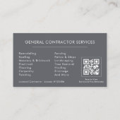 Carte De Visite General Construction Gray Silver QR Code (Dos)