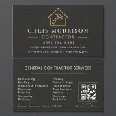 Carte De Visite General Construction Linen Black Gold QR Code
