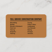 Carte De Visite General Construction & Remodeling Modern Black Tan (Dos)