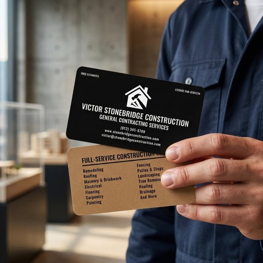 Carte De Visite General Construction & Remodeling Modern Black Tan