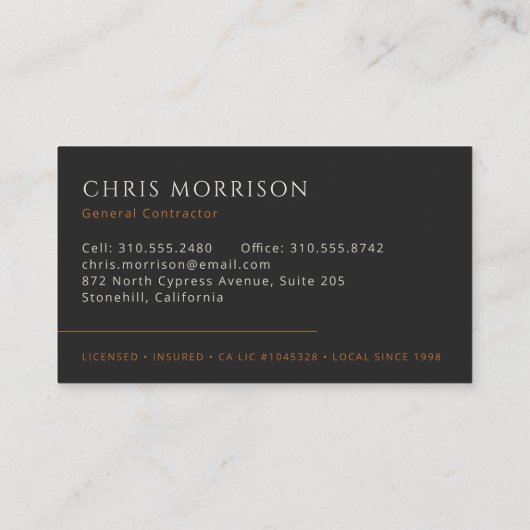 Carte De Visite General Contractor Construction (Dos)