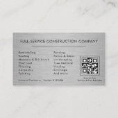 Carte De Visite General Contractor Metallic Industrial QR Code (Dos)