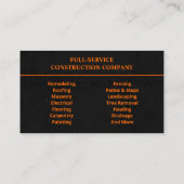 Carte De Visite General Contractor Modern Charcoal & Orange (Dos)