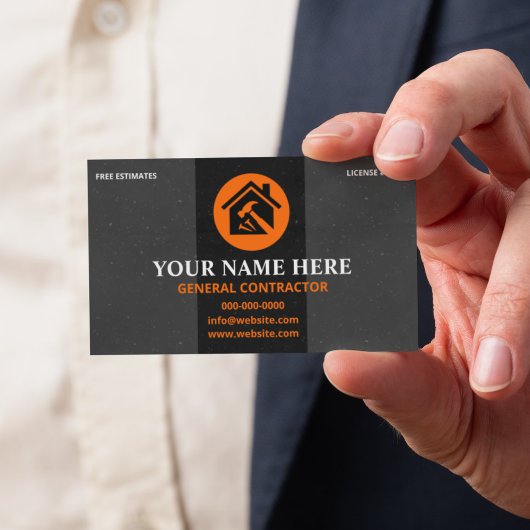 Carte De Visite General Contractor Modern Charcoal & Orange