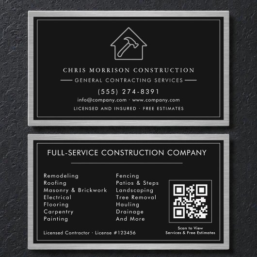 Carte De Visite General Contractor QR Code Industrial Metal
