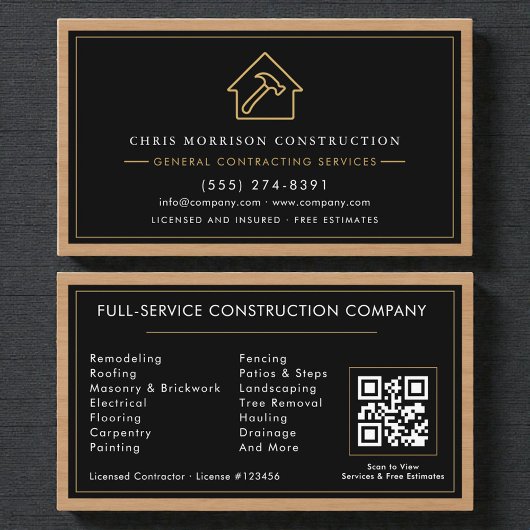 Carte De Visite General Contractor QR Code Wood