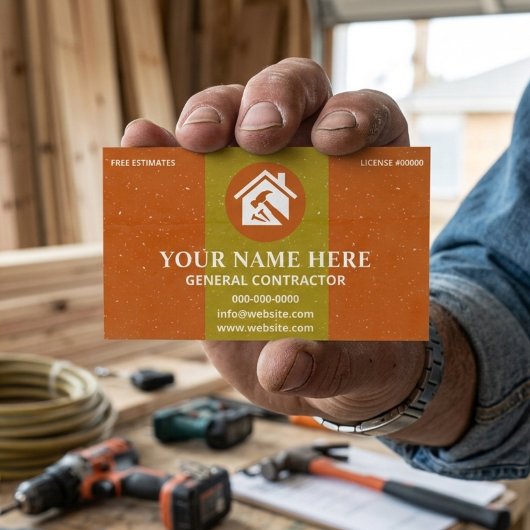 Carte De Visite General Contractor Rustic Orange & Yellow Texture