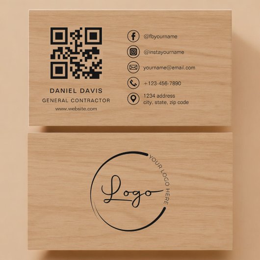 Carte De Visite General Contractor Wood Professional QR Code