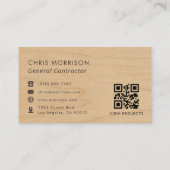 Carte De Visite General Contractor Wood QR Code Professional (Dos)