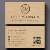 Carte De Visite General Contractor Wood QR Code Professional