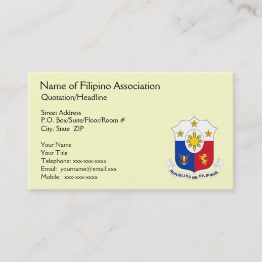 Carte de visite générique d'association philippine (Devant)