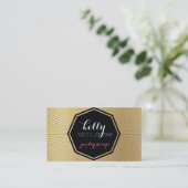 Carte De Visite GEO EMBLEM logo rétro sunburation feuille or noir (Debout devant)