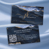 Carte De Visite Géode Agate Bleu Monogramme Gold Script